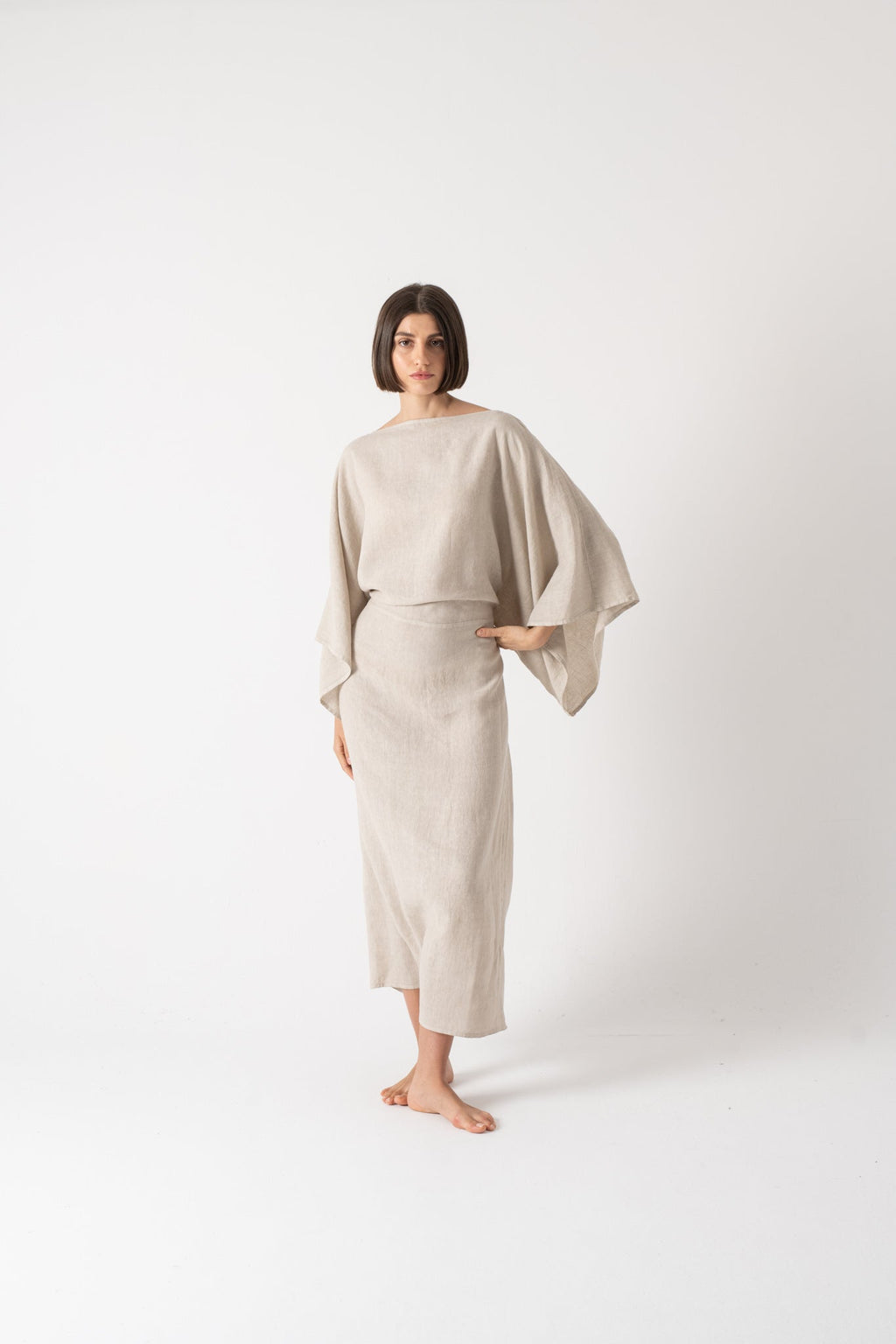 Kimonos Linen Wrap Dress – Oatmeal by Aurelia Sun