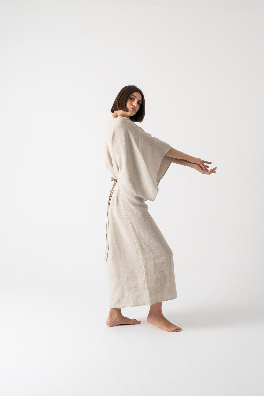 Kimonos Linen Wrap Dress – Oatmeal by Aurelia Sun