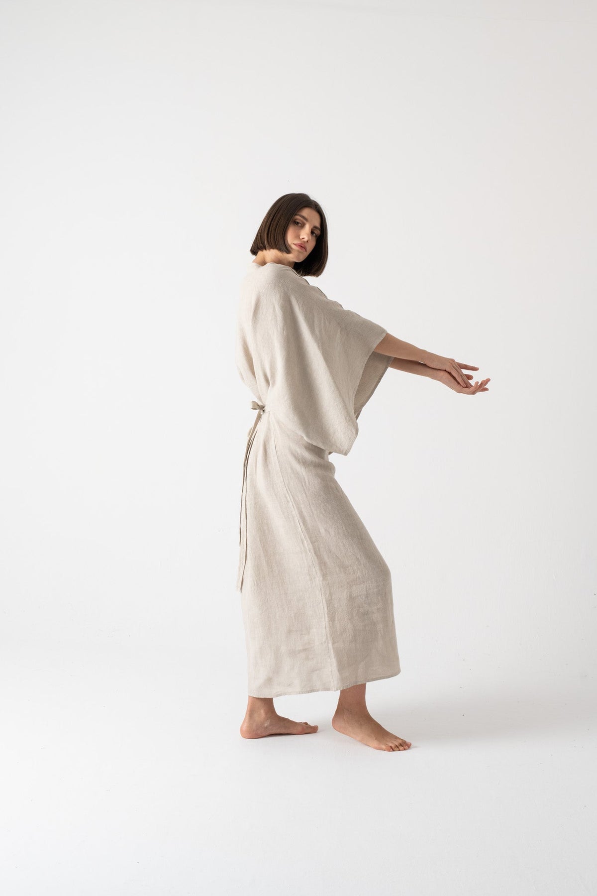Kimonos Linen Wrap Dress – Oatmeal by Aurelia Sun