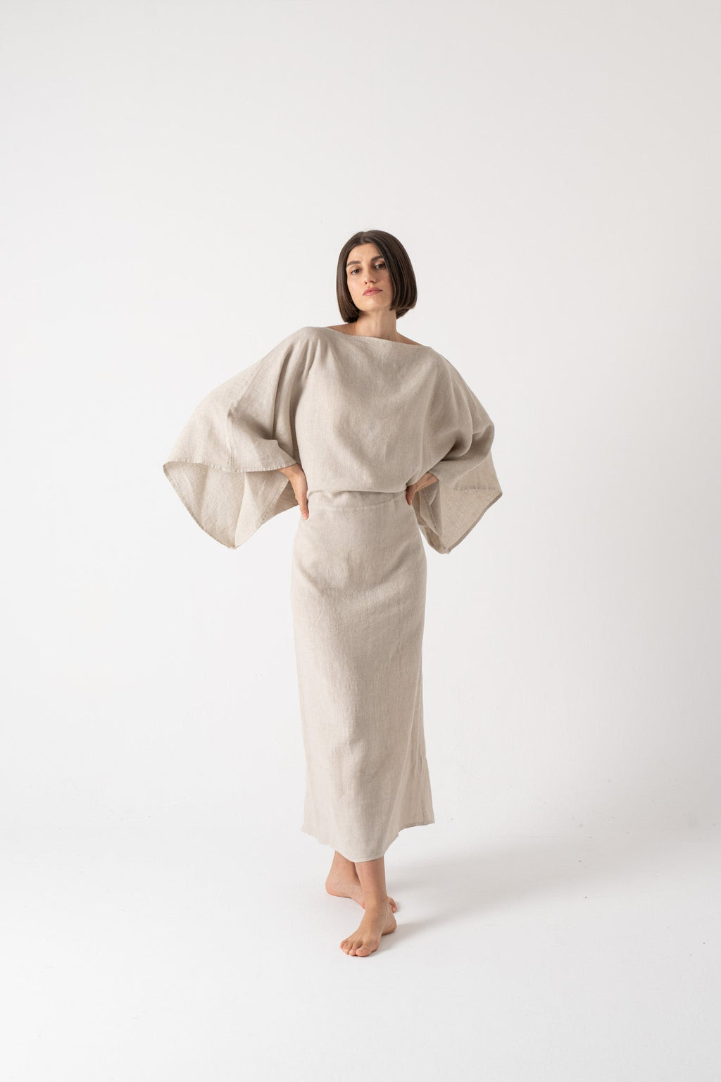 Kimonos Linen Wrap Dress – Oatmeal by Aurelia Sun