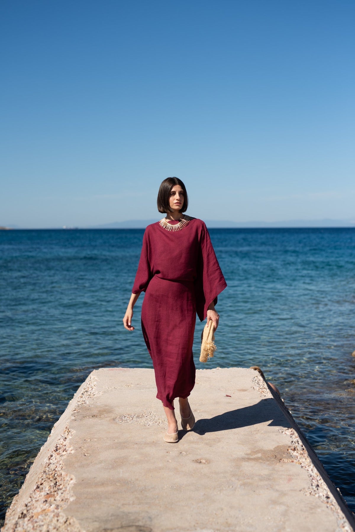 Kimonos Linen Wrap Dress – Wine by Aurelia Sun