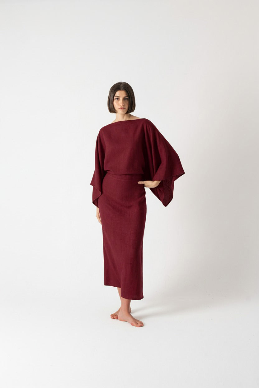 Kimonos Linen Wrap Dress – Wine by Aurelia Sun