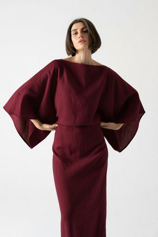 Kimonos Linen Wrap Dress – Wine