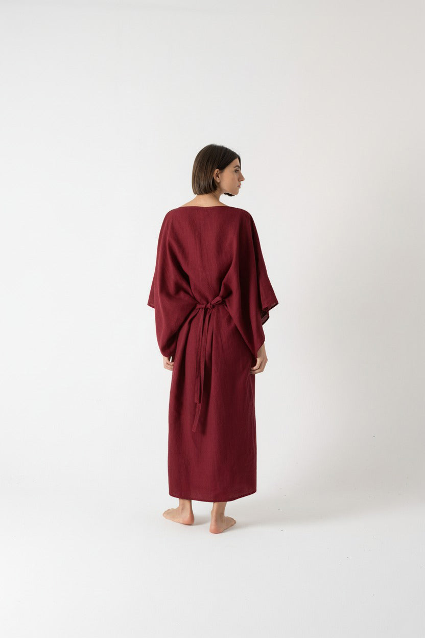 Kimonos Linen Wrap Dress – Wine by Aurelia Sun