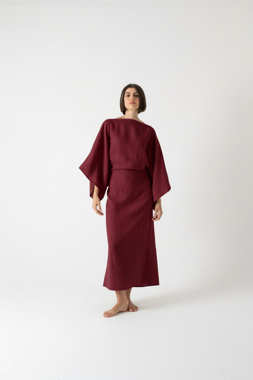 Kimonos Linen Wrap Dress – Wine by Aurelia Sun
