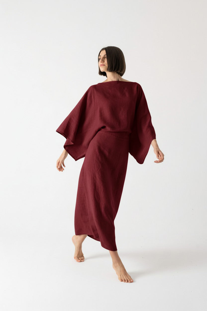 Kimonos Linen Wrap Dress – Wine by Aurelia Sun