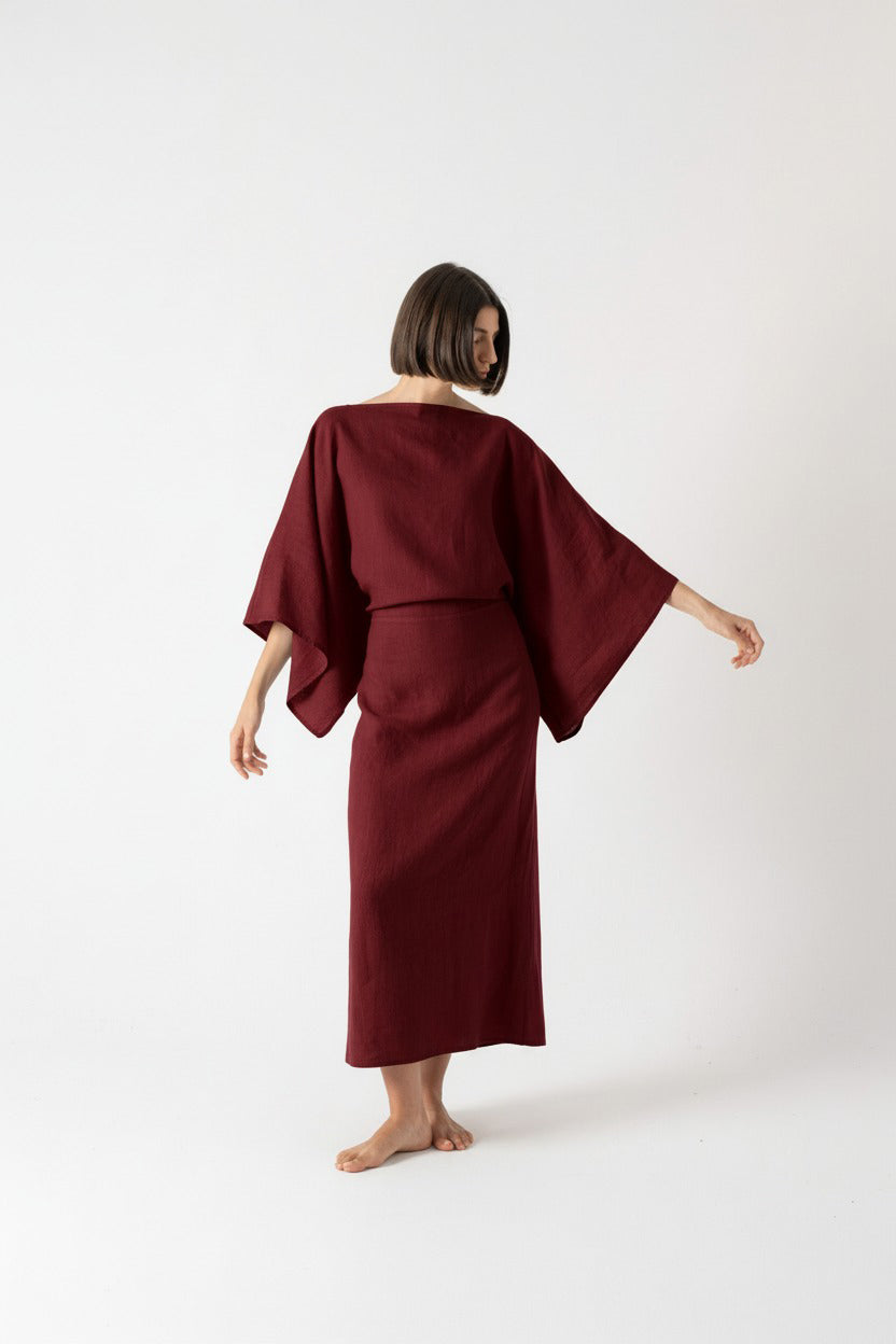 Kimonos Linen Wrap Dress – Wine by Aurelia Sun