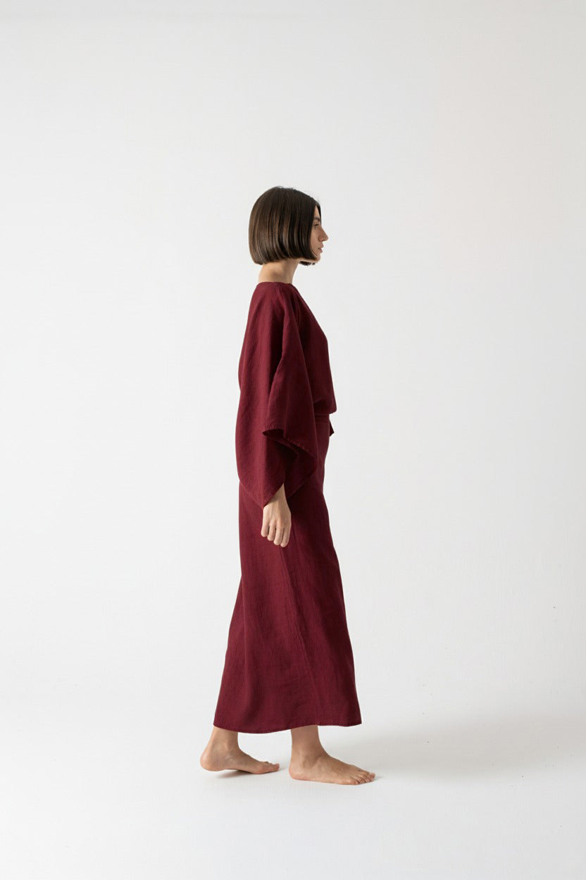 Kimonos Linen Wrap Dress – Wine by Aurelia Sun