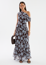 Blue Leaf One-Shoulder Maxi Dress