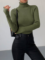 Women's Ribbed Turtleneck Sweater – Brown