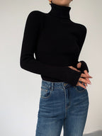 Women's Ribbed Turtleneck Sweater – Black