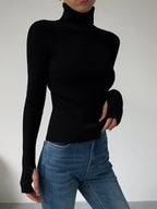 Women's Ribbed Turtleneck Sweater – Burgundy