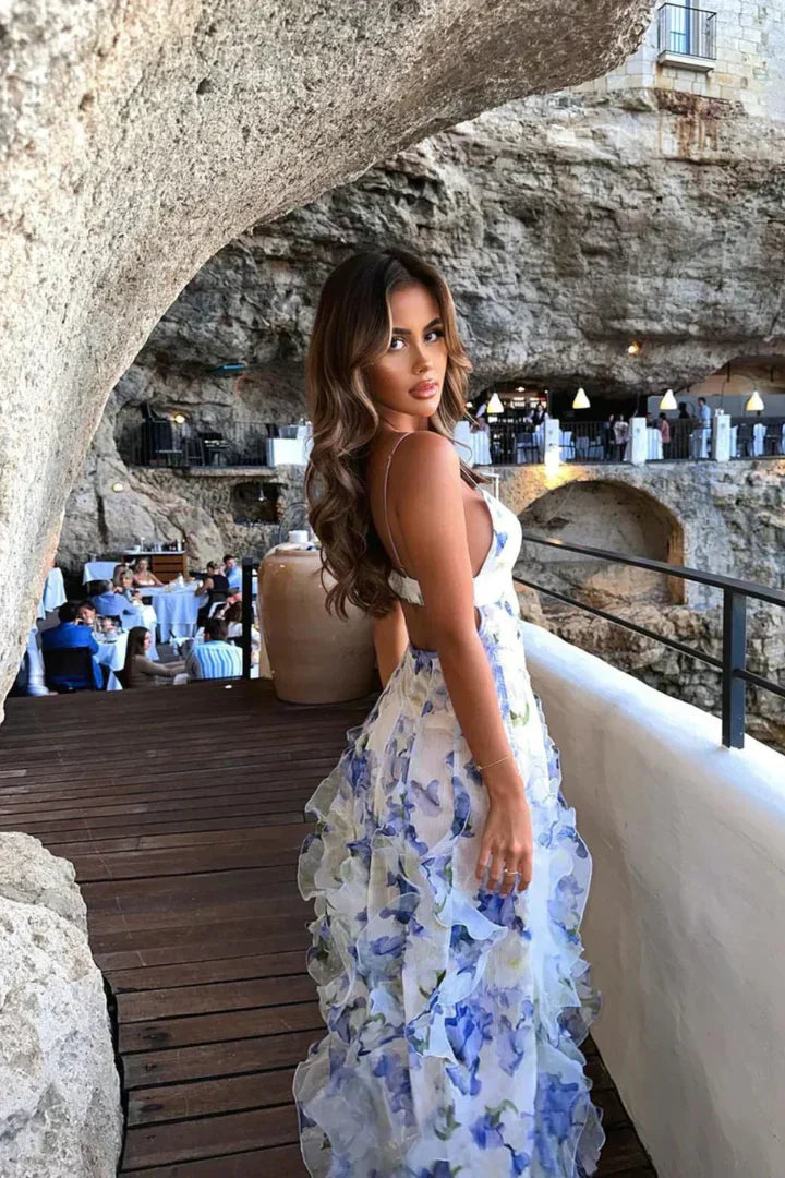 Floral Corset Ruffle Maxi Dress