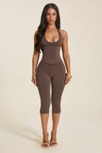 Brown Corset Capri Jumpsuit