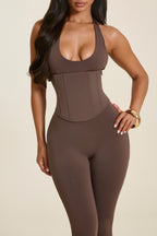 Brown Corset Capri Jumpsuit