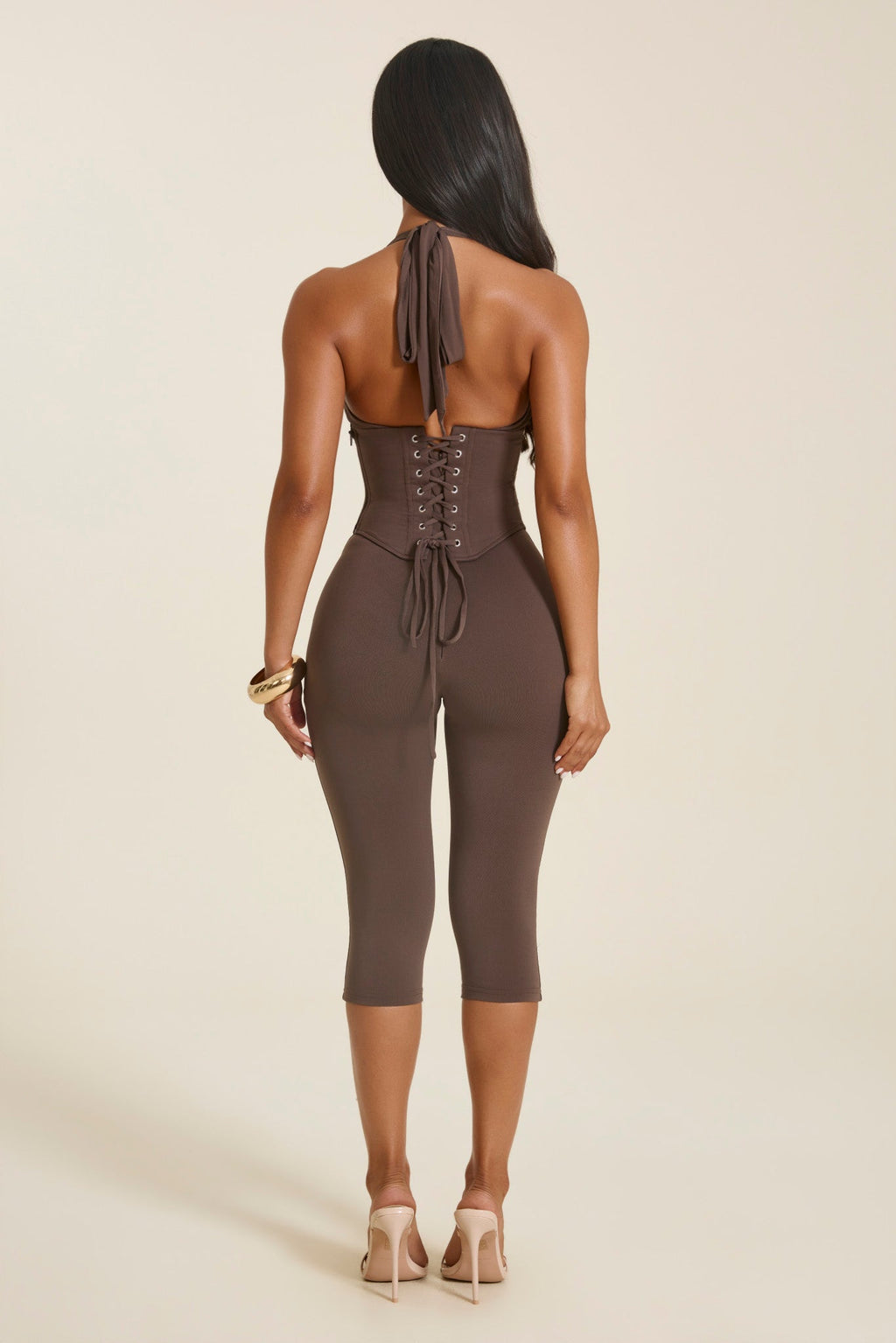 Brown Corset Capri Jumpsuit