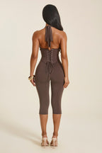 Brown Corset Capri Jumpsuit