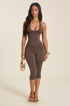 Brown Corset Capri Jumpsuit