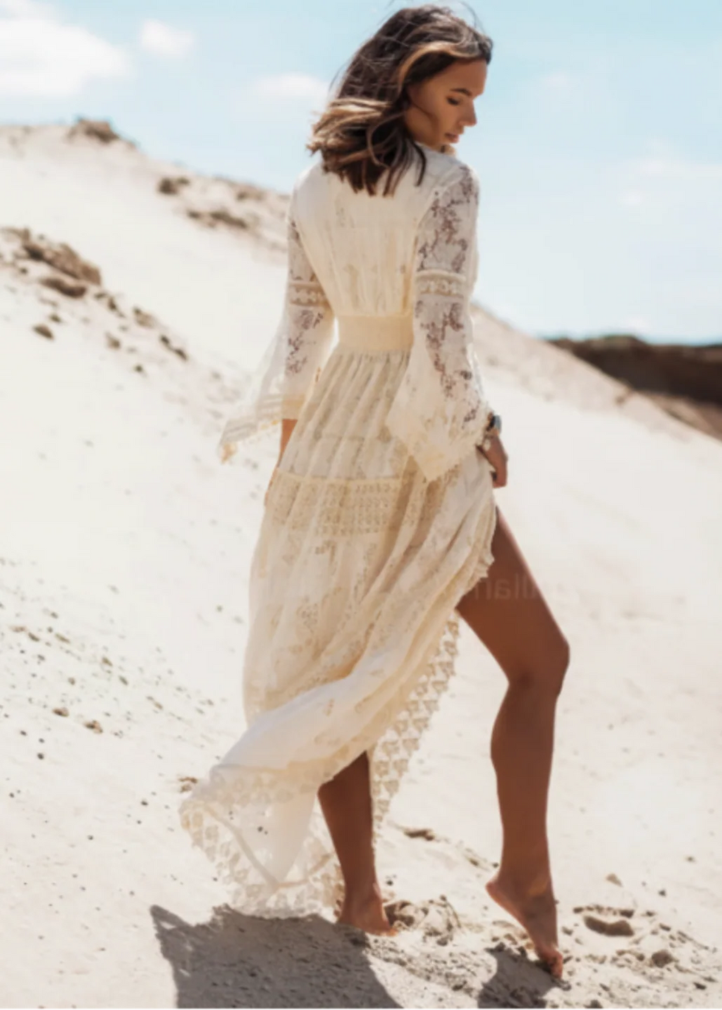 Mendez Cream Lace Maxi Dress