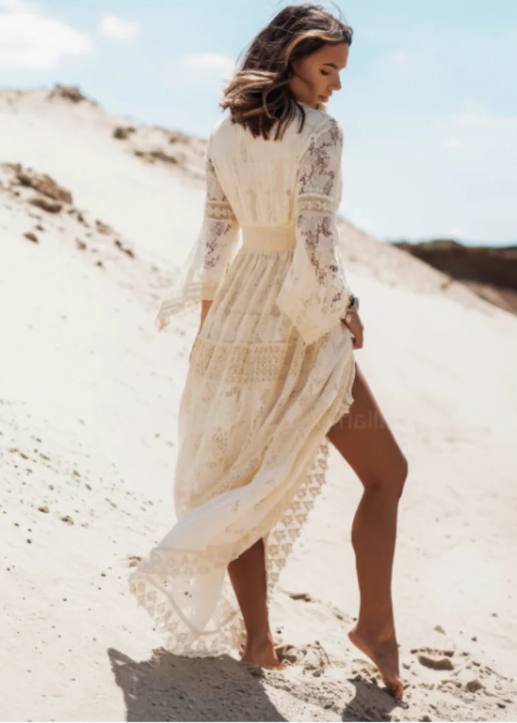 Mendez Cream Lace Maxi Dress