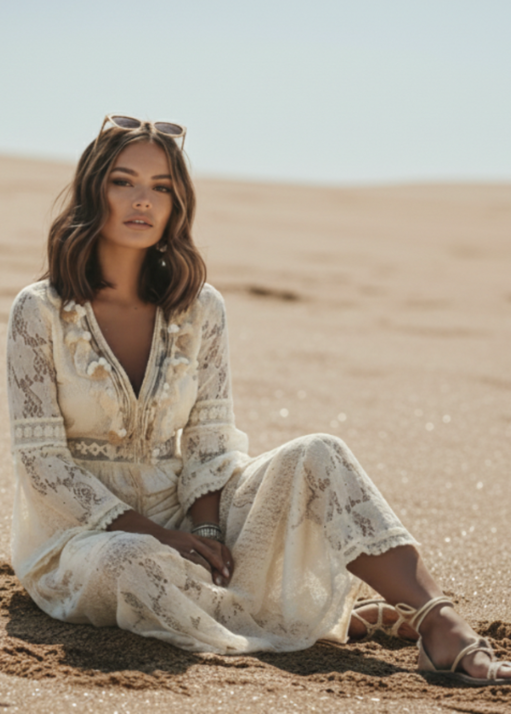 Mendez Cream Lace Maxi Dress
