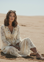 Mendez Cream Lace Maxi Dress