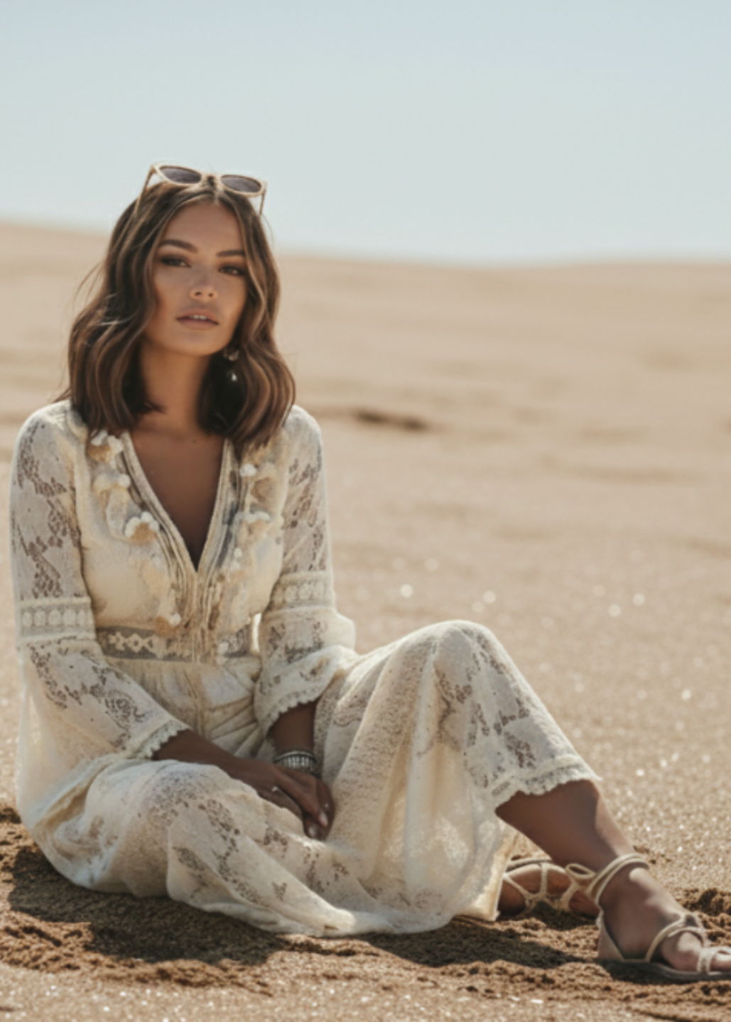 Mendez Cream Lace Maxi Dress