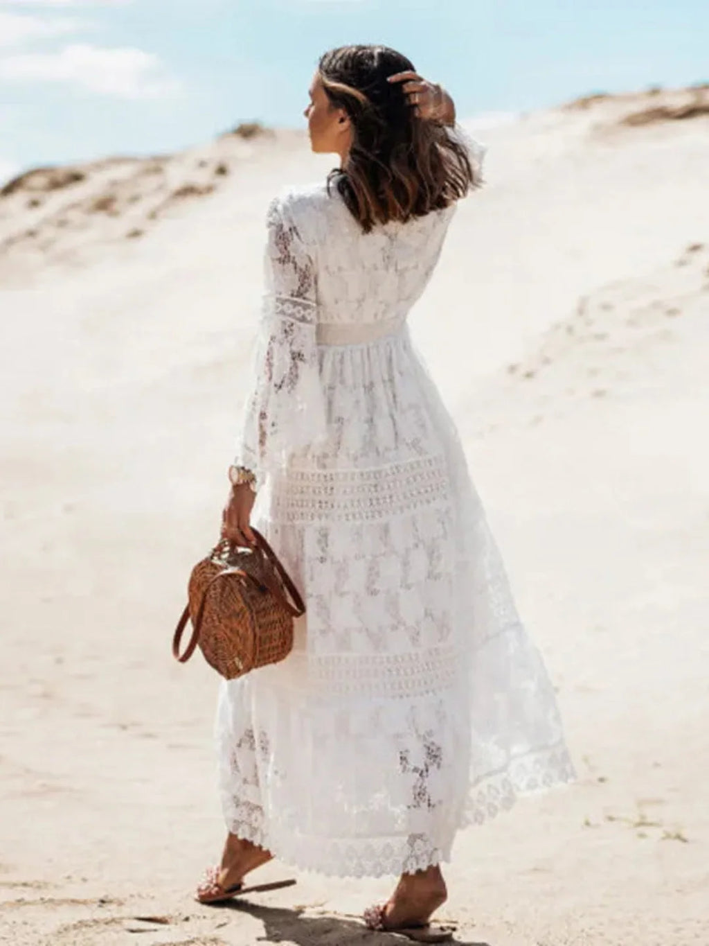 Mendez White Lace Maxi Dress