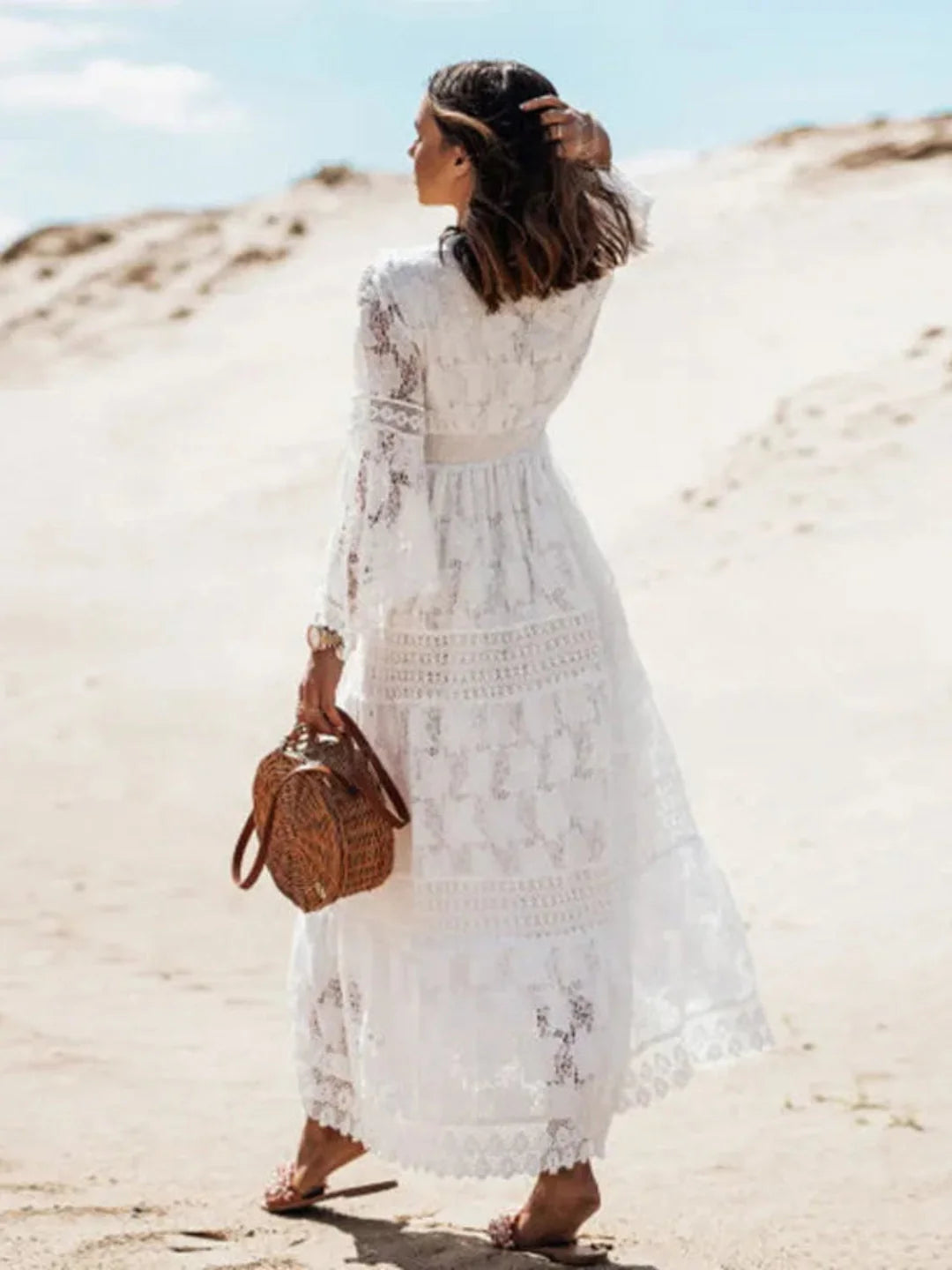 Mendez White Lace Maxi Dress