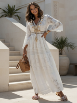 Mendez White Lace Maxi Dress