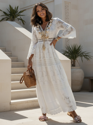Mendez White Lace Maxi Dress