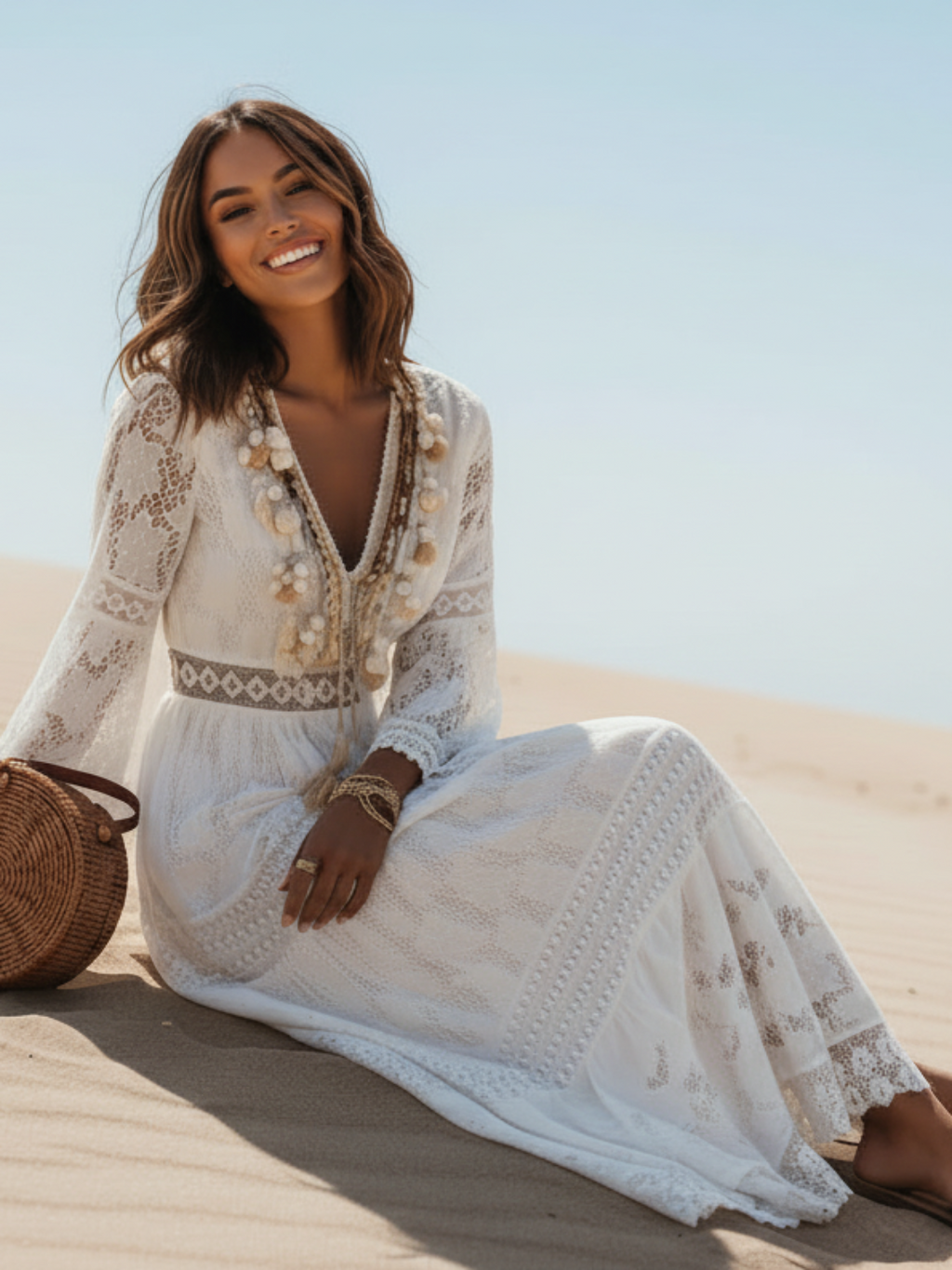 Mendez White Lace Maxi Dress