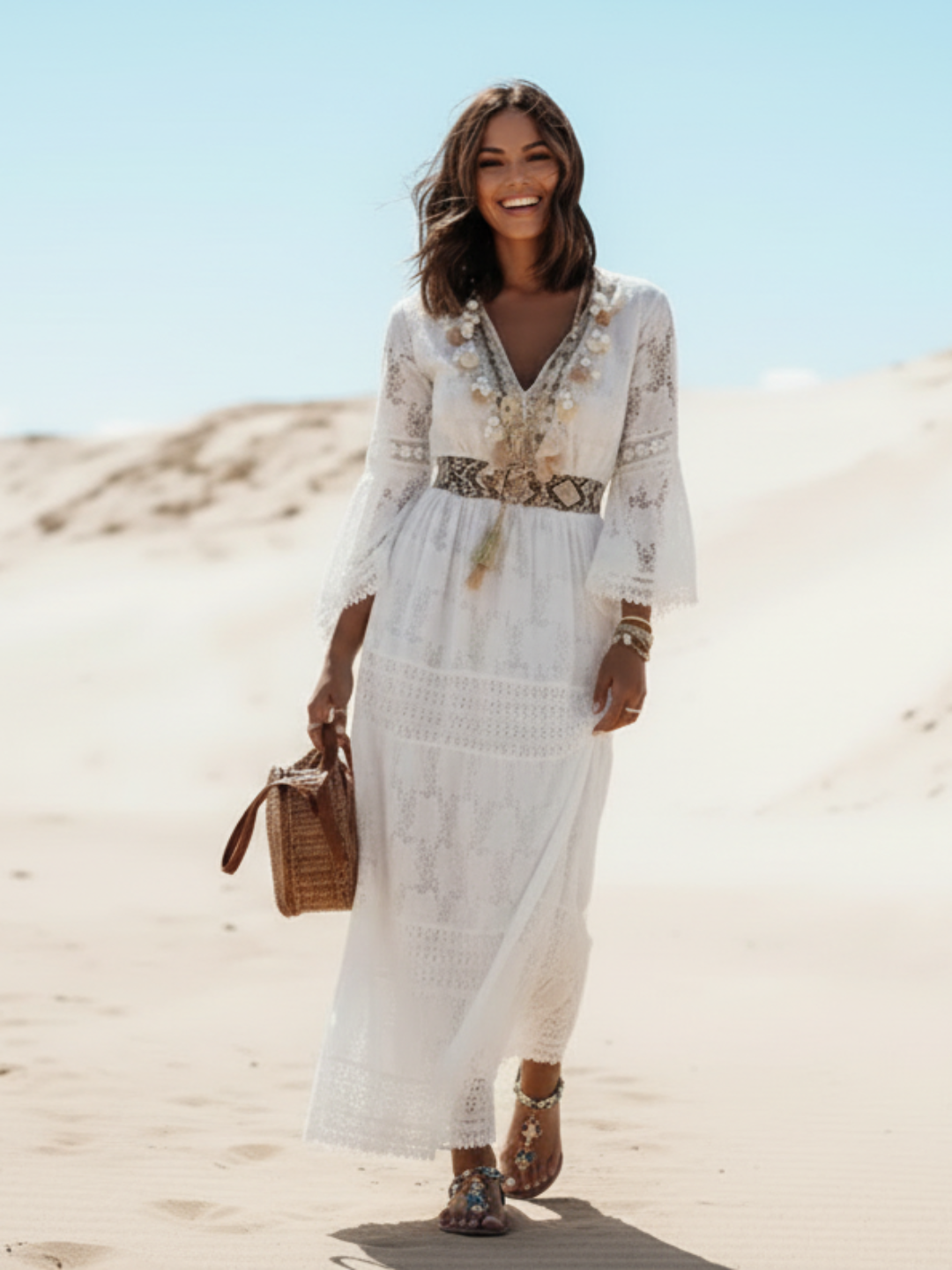Mendez White Lace Maxi Dress