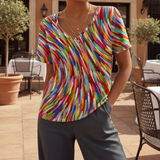 Ondine Printed V-Neck Short Sleeve Top