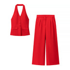 Halter Waistcoat & Wide-Leg Trouser Set