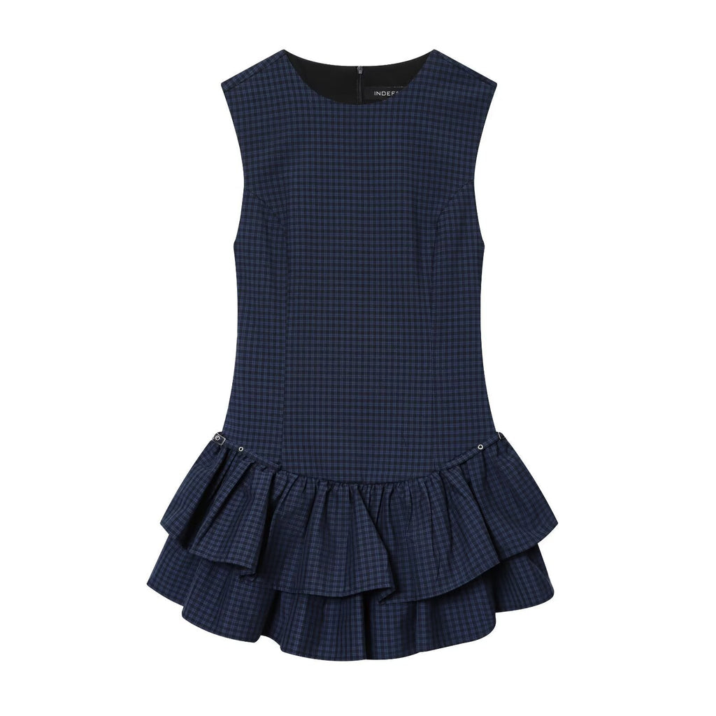 Checked Eyelet Ruffle Mini Dress