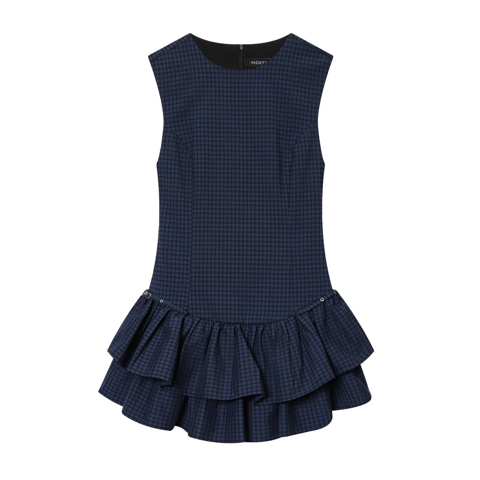 Checked Eyelet Ruffle Mini Dress