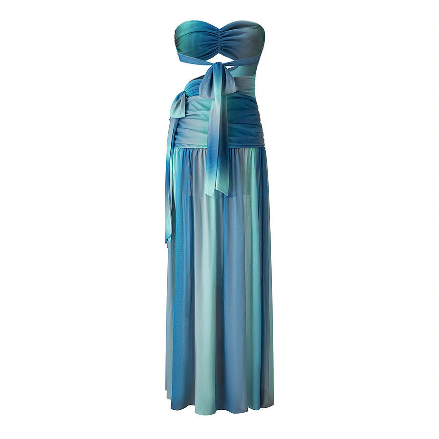 Ombre Strapless Cut-Out Maxi Dress