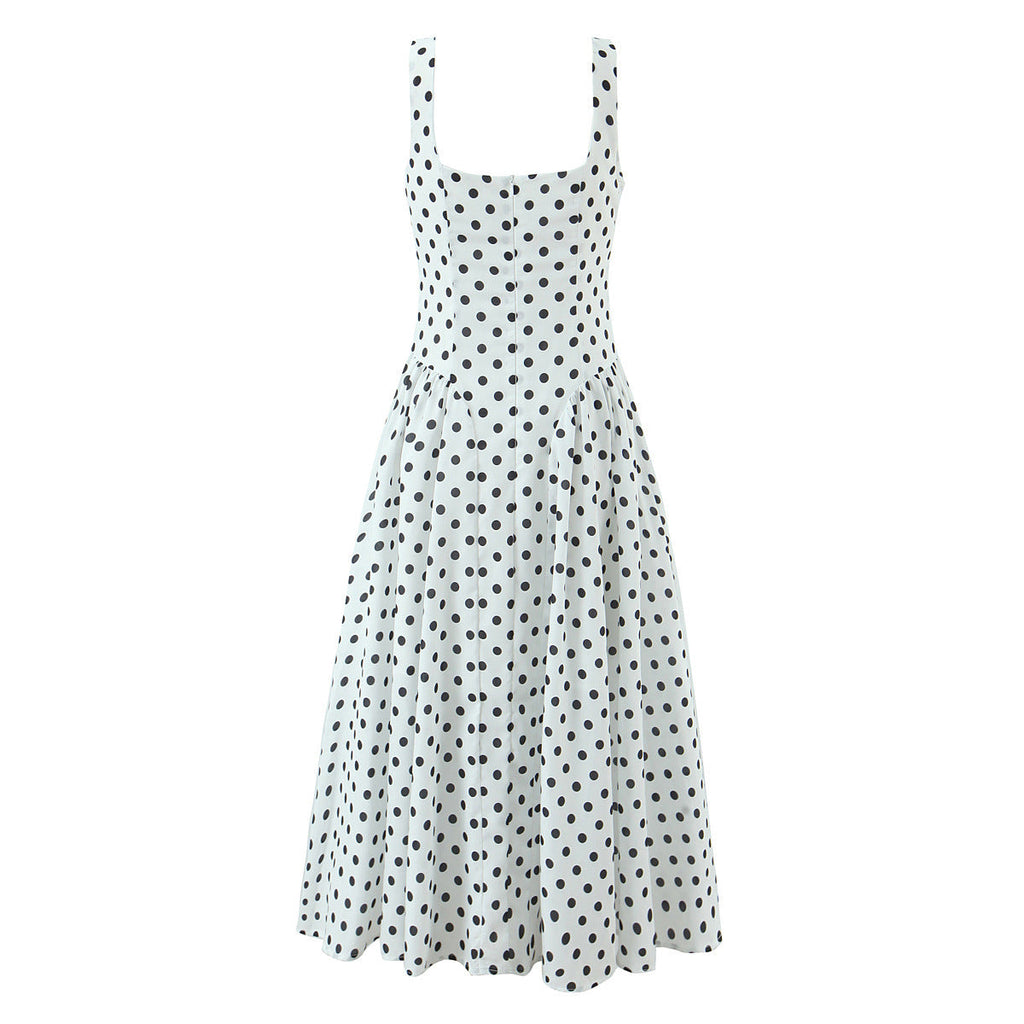 Polka Dot V-Neck Pleated Midi Dress