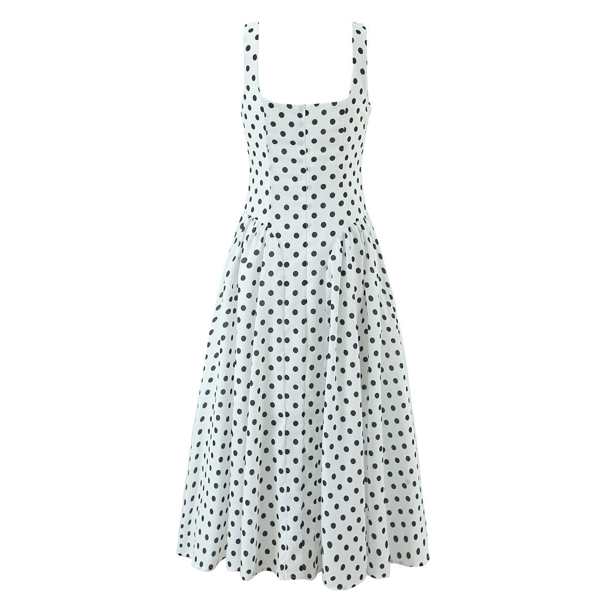 Polka Dot V-Neck Pleated Midi Dress