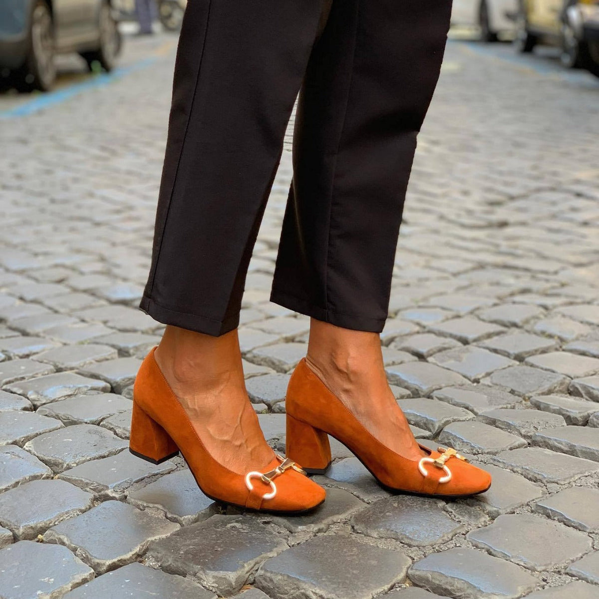 Tyra Gold Accent Pumps in Tan by Aurelia Sun
