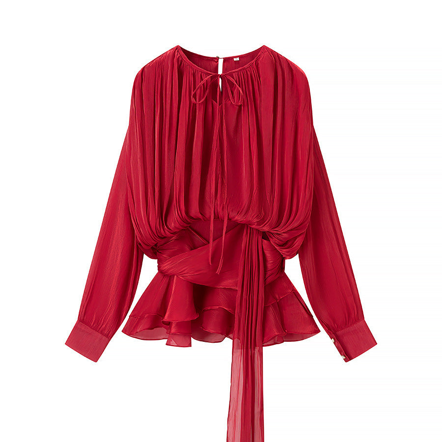 Gathered-Neck Peplum Top