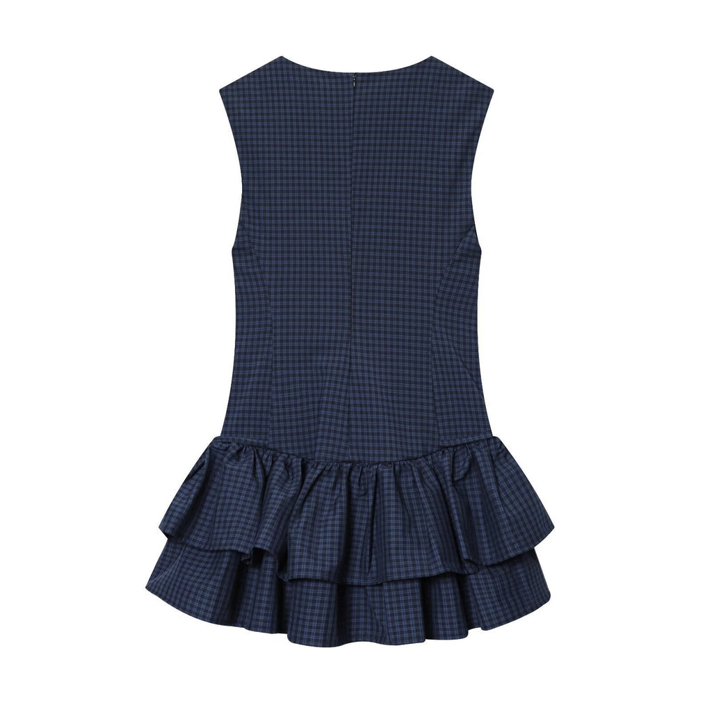 Checked Eyelet Ruffle Mini Dress
