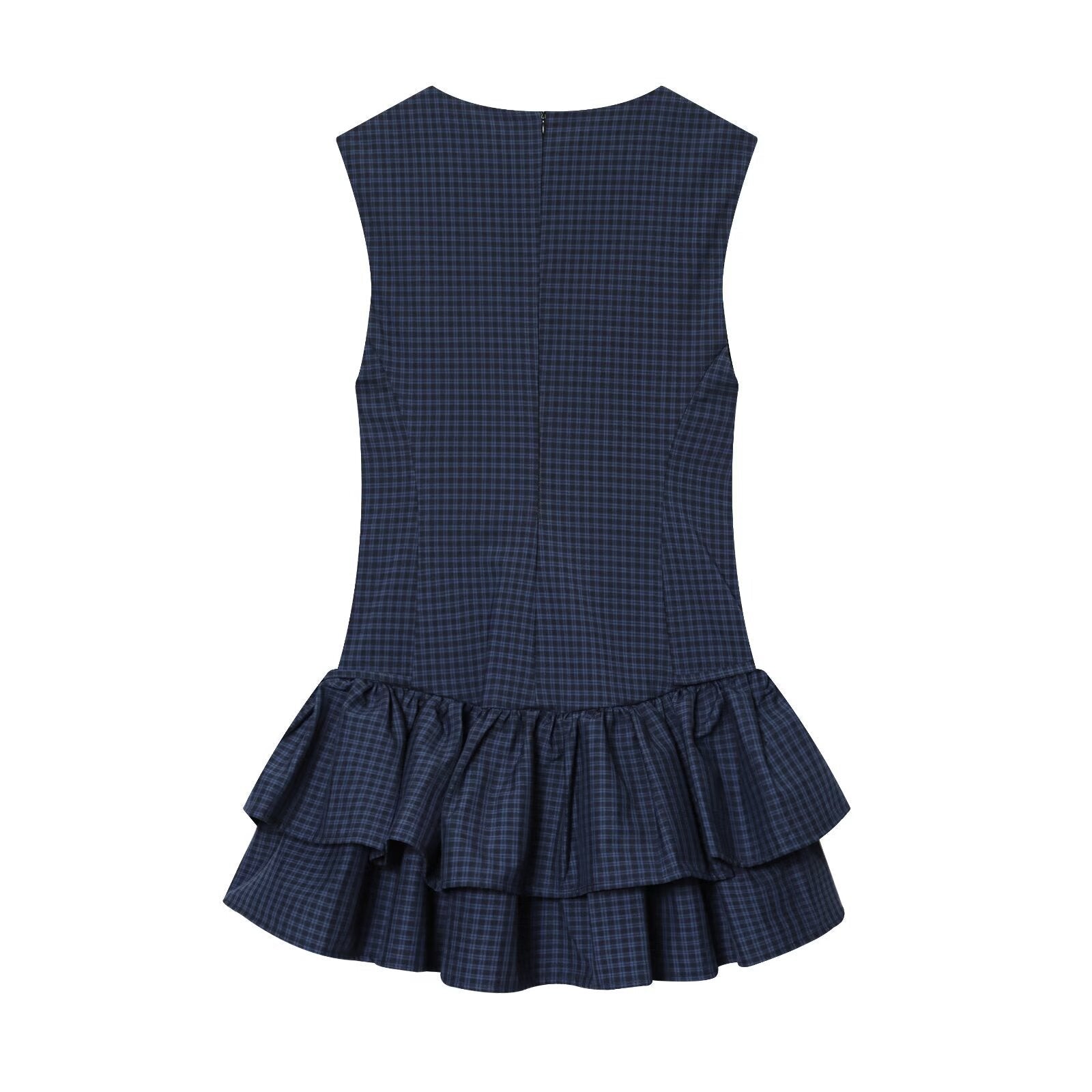 Checked Eyelet Ruffle Mini Dress