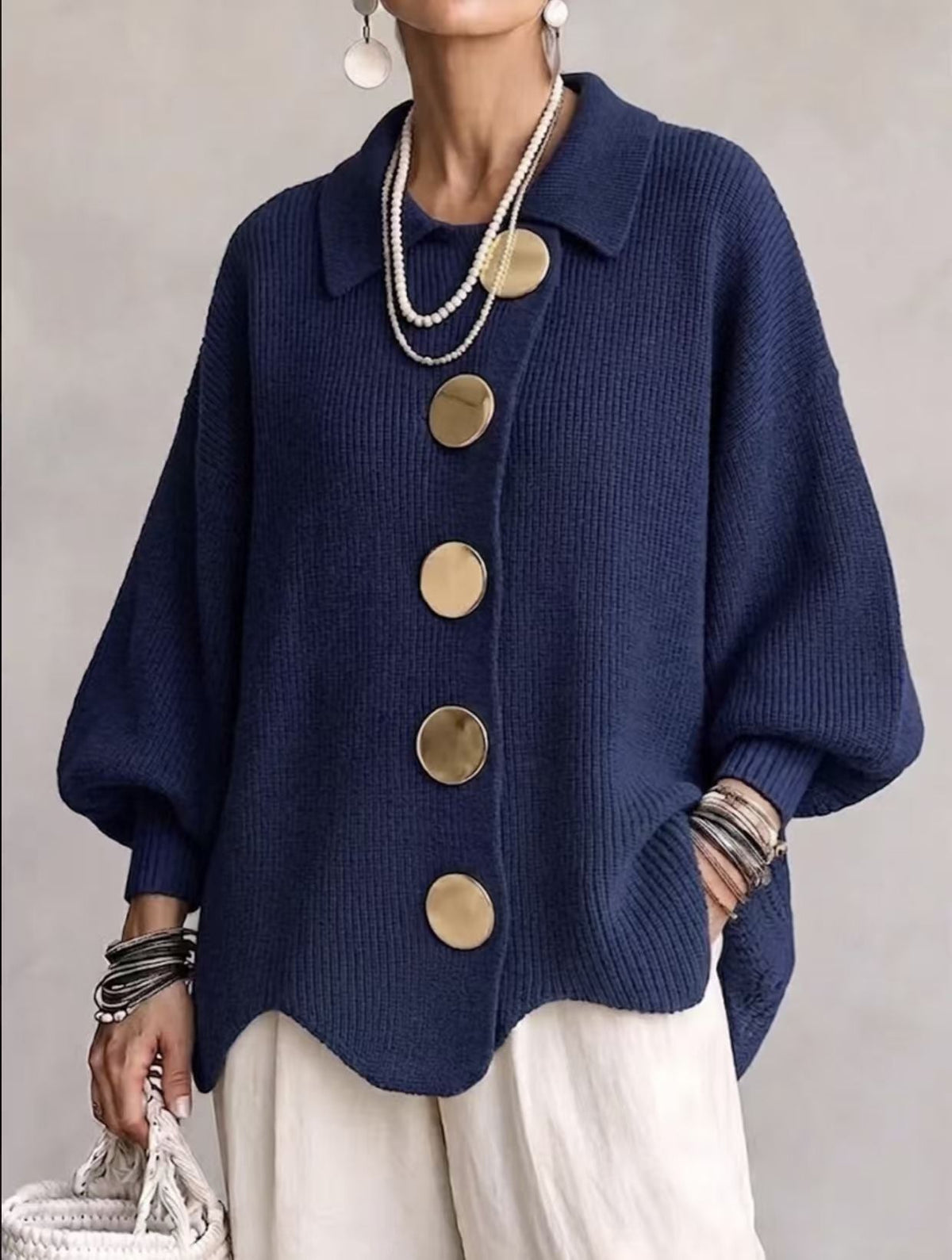 Isadora Oversized Collared Cardigan in Blue by Aurelia Sun