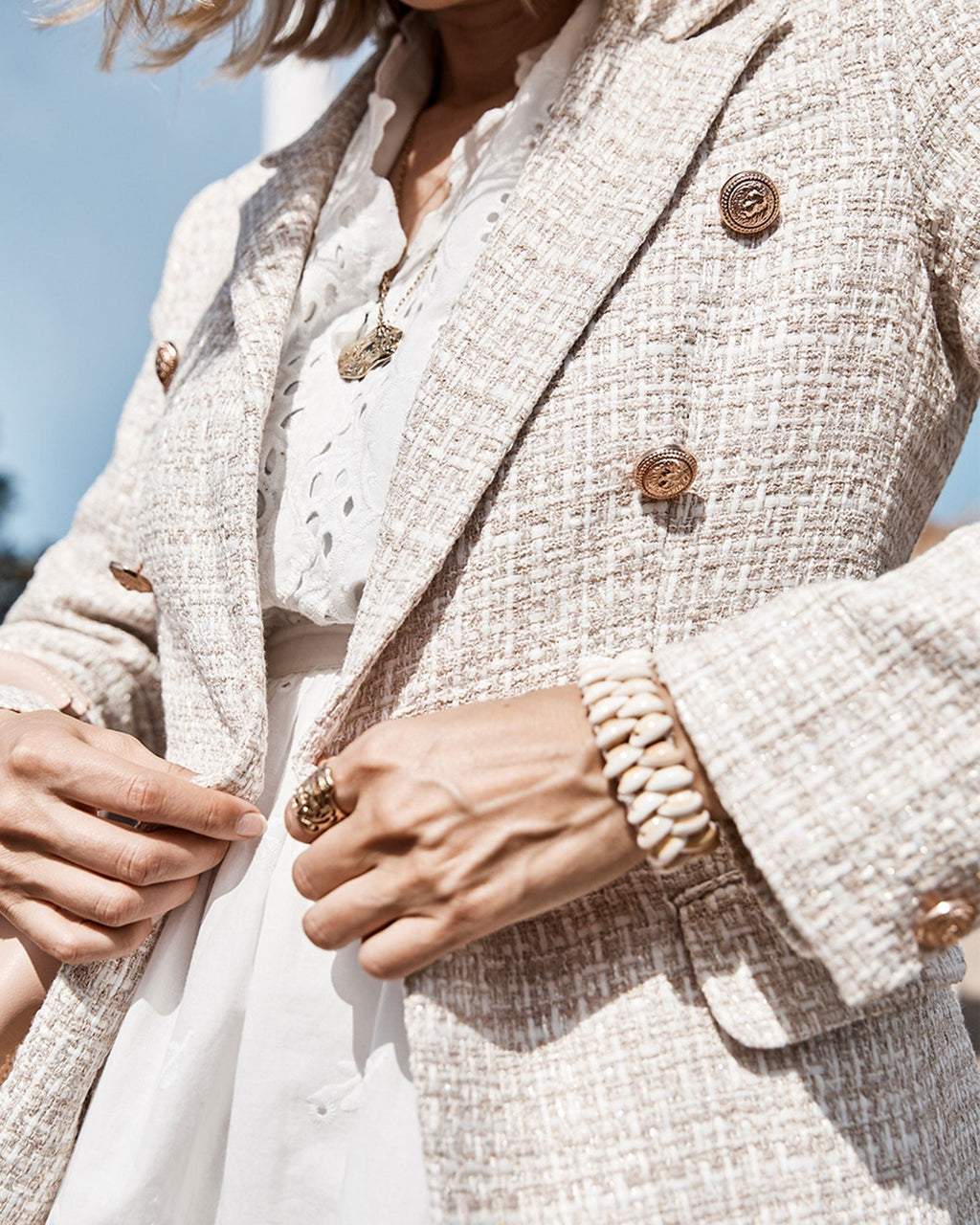 Camille Tailored Tweed Blazer – Beige Marle by Aurelia Sun