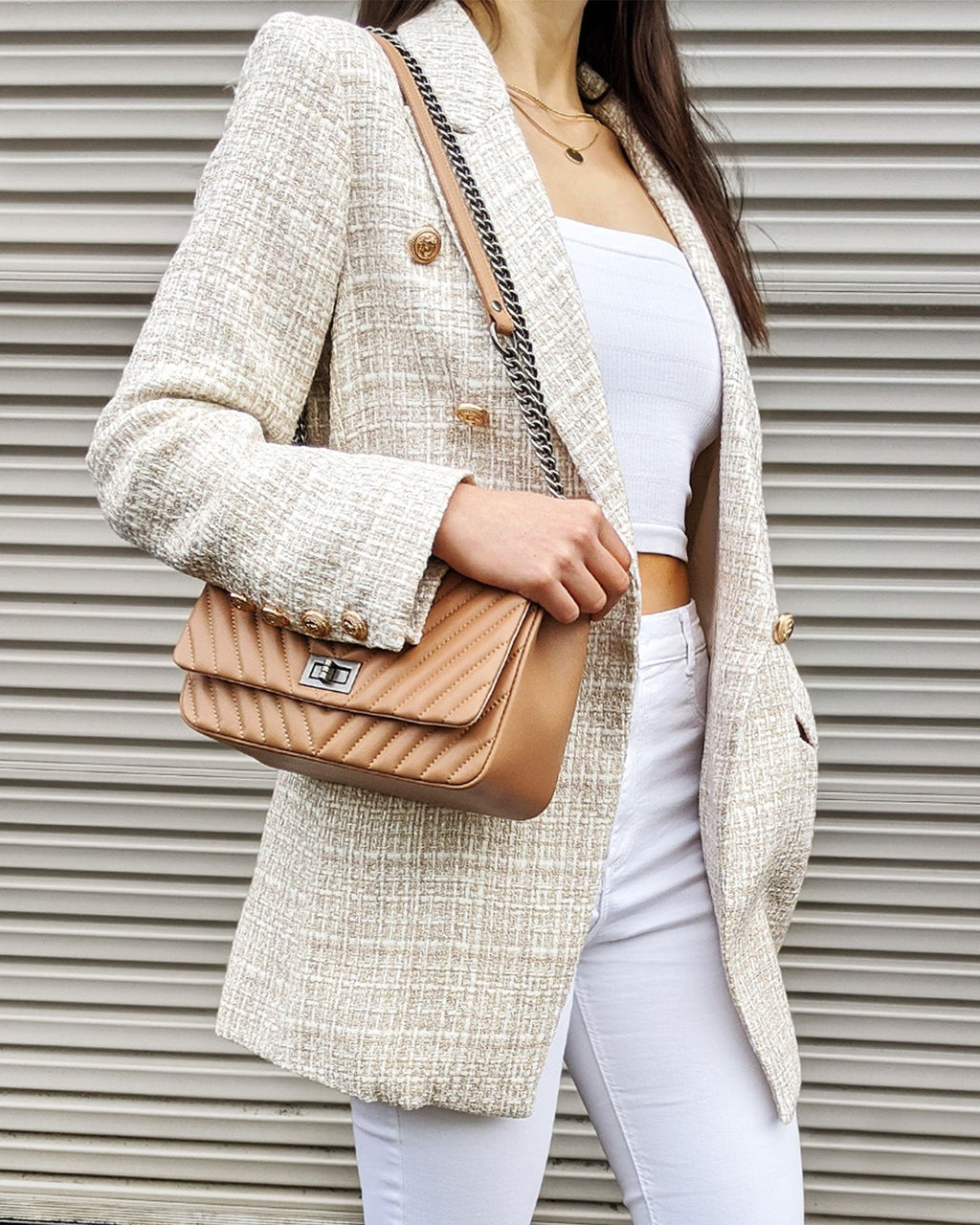 Camille Tailored Tweed Blazer – Beige Marle by Aurelia Sun
