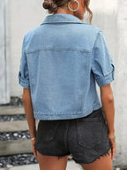 Women's Short-Sleeve Denim Jacket – Light Blue