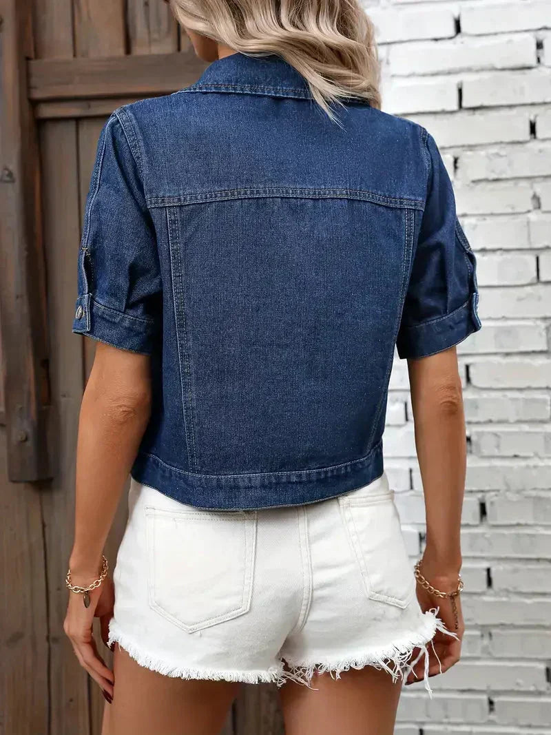 Women's Short-Sleeve Denim Jacket – Light Blue