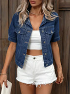 Women's Short-Sleeve Denim Jacket – Navy